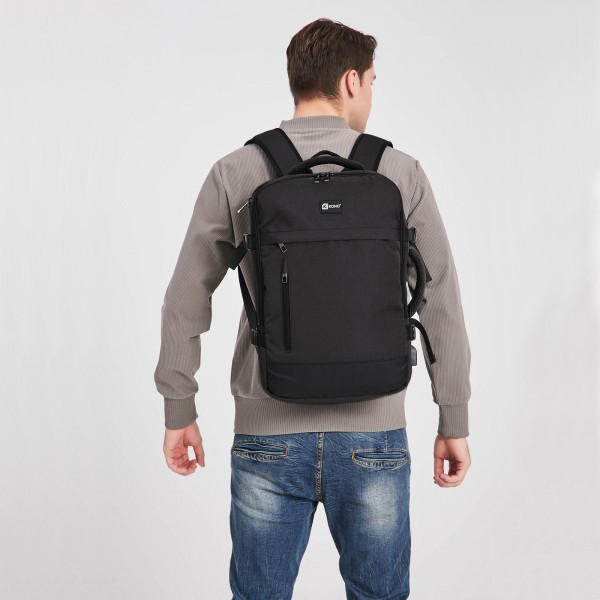 E2014 - Kono Water Resistant Expandable Travel Backpack - Black